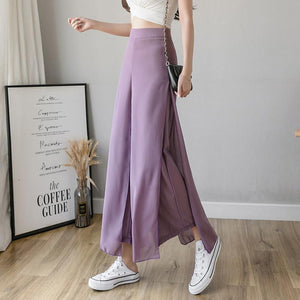 Pantaloni in chiffon di seta ghiaccio con gambe larghe