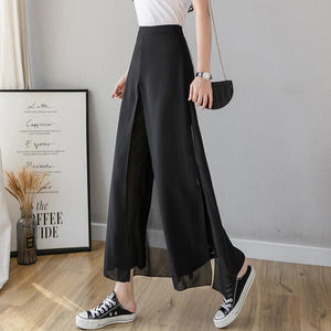 Pantaloni in chiffon di seta ghiaccio con gambe larghe