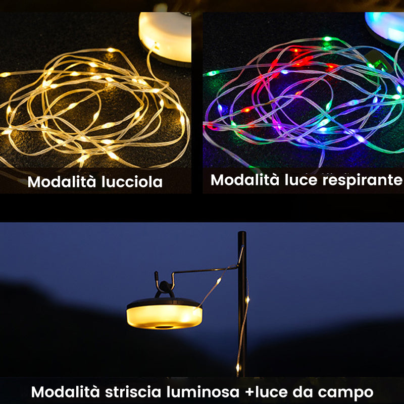 Luce a corda portatile impermeabile e stivabile per esterni