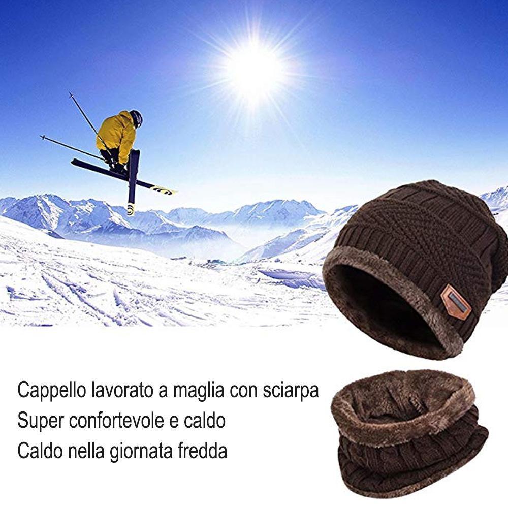 Caldo cappello lavorato a maglia con sciarpa (donna e uomo)