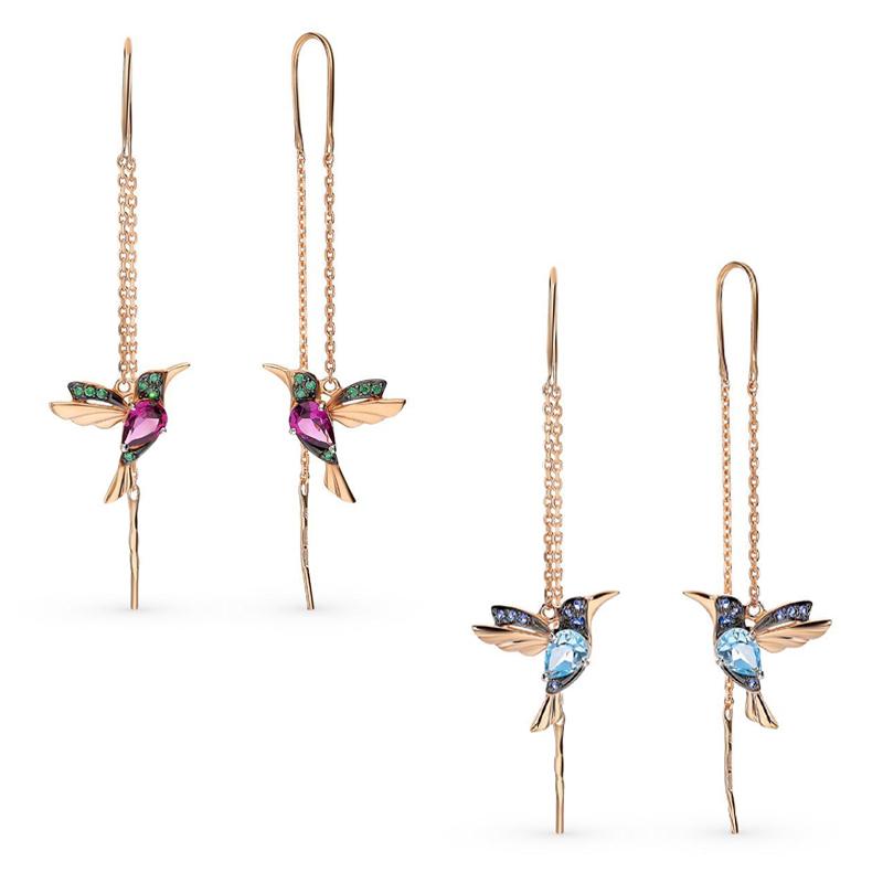 Orecchini eleganti da donna con strass colibrì