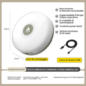 Luce a corda portatile impermeabile e stivabile per esterni