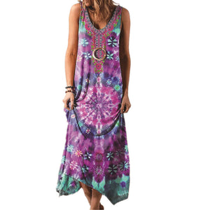 Abito da donna smanicato ampio con fantasia tie-dye