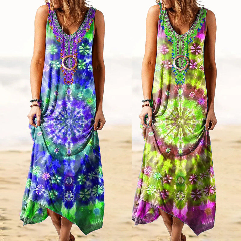 Abito da donna smanicato ampio con fantasia tie-dye