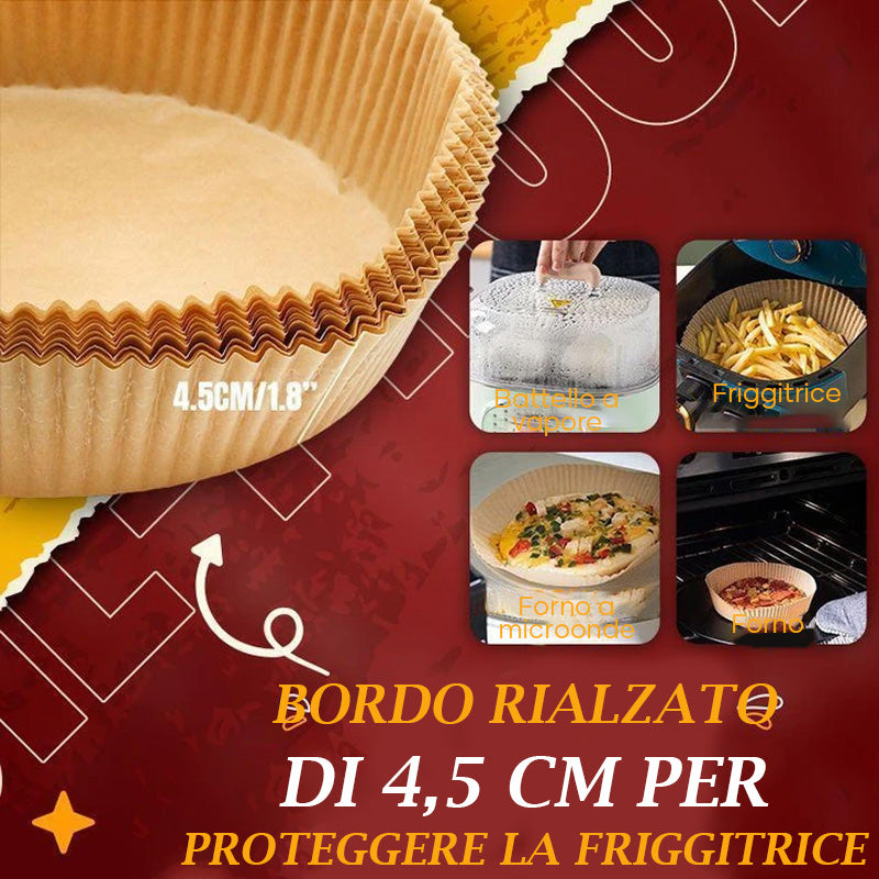 100 Pezzi Carta Forno Friggitrice ad Aria Microonde Usa Getta Antiaderente  16 cm